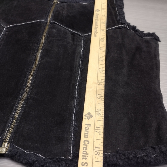 Dave J Genuine Leather Vest w/Sherpa Lining & Trim Black Zip Closure Womans XS - Picture 6 of 8